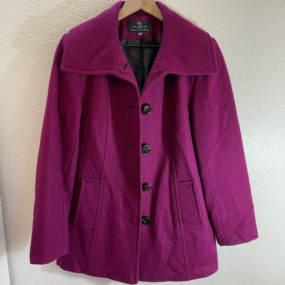 Gallery Collection Y2K Contemporary Barbiecore Magenta Wool Pea Coat Size S
